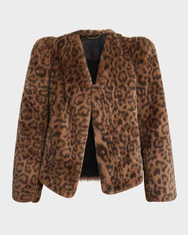 Leopard-Print Faux-Fur Puff-Sleeve Coat